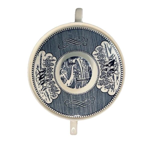 Vintage Royal Currier & Ives Blue White Ironstone Covered Casserole Dish Handles - Picture 2 of 14